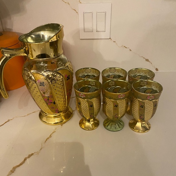 Decanter and cups set vintage with some imperfections